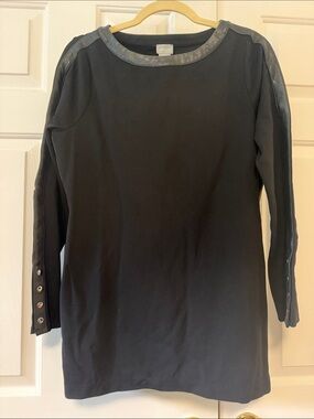 Chico's Black Long Sleeve Tunic with Faux Leather Trim